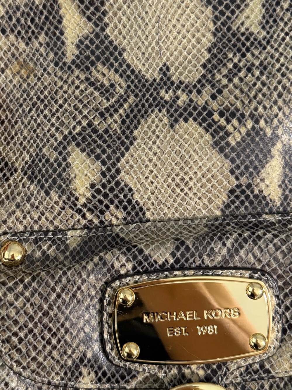 Michael Kors Snake-Print Hobo in Beige and Brown with Gold Hardware - Picture 11 of 12